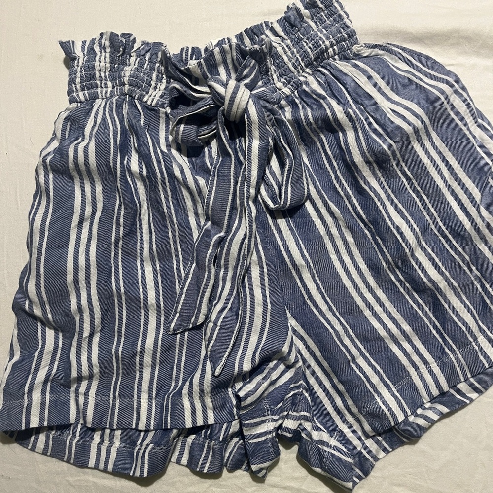 Hollister High Waist Blue and White Striped Shorts